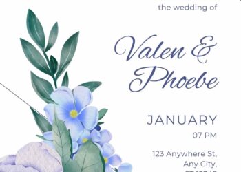 Free Editable Watercolor White Purple Flower Wedding Invitation