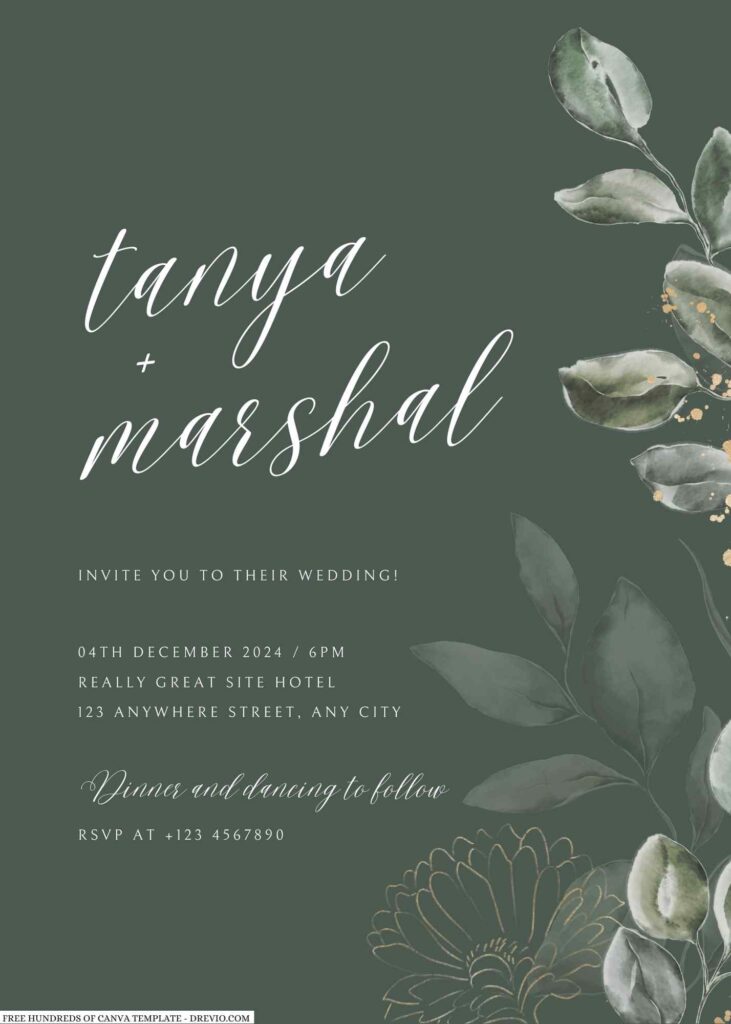 Free Editable Sage Her Day Sketch Floral Wedding Invitation
