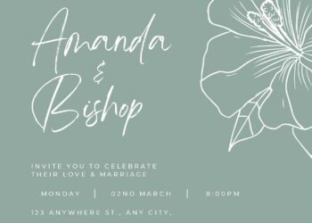 Free Editable Sage Leaves Line Drawing Wedding Invitation