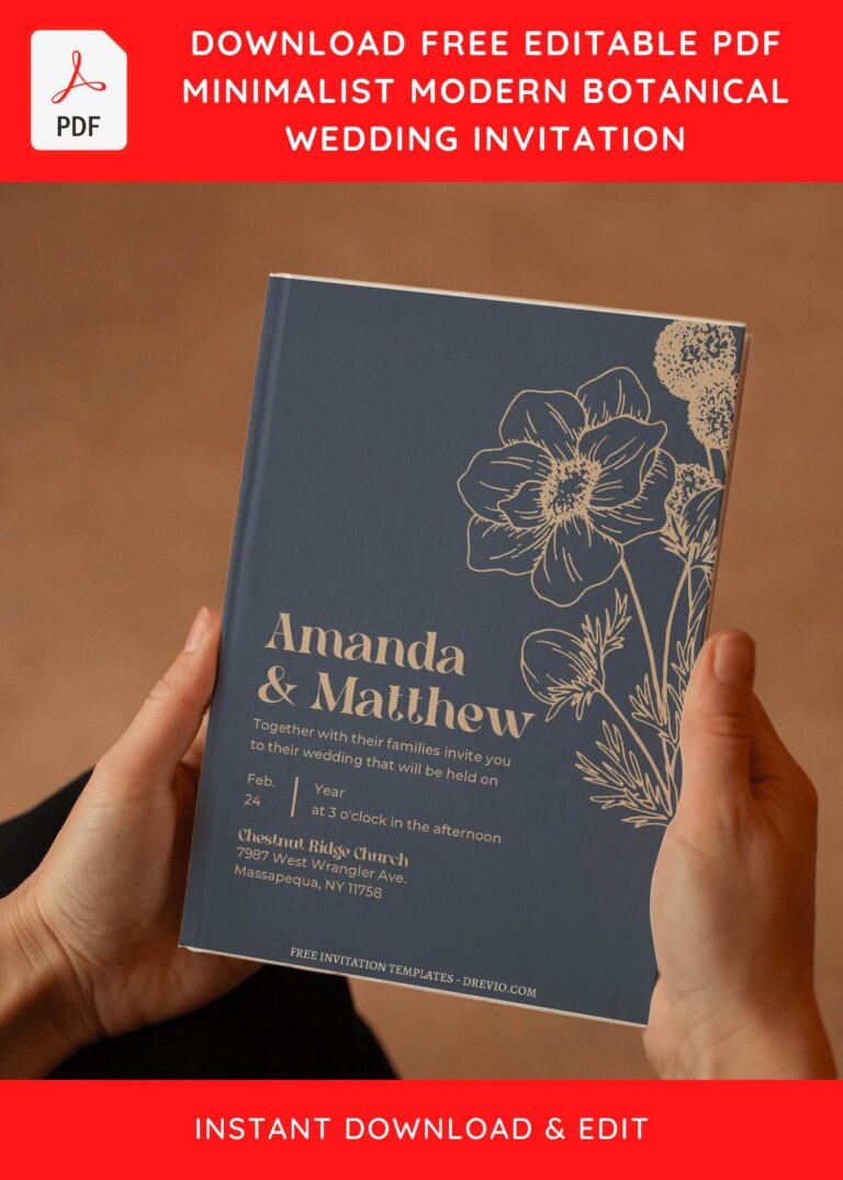 (Free Editable PDF) Refined Floral Linework Wedding Invitation Templates