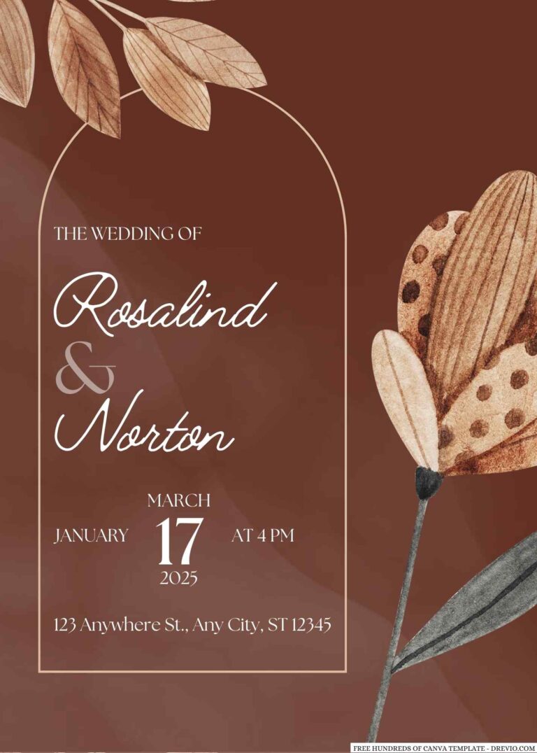 Free Editable Terracotta Orange Brown Floral Wedding Invitation