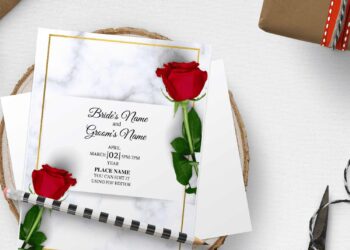 (Free Editable PDF) Sparkle White Marble Floral Wedding Invitation Templates