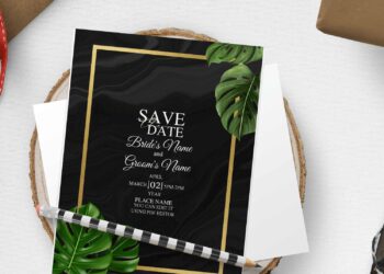 (Free Editable PDF) - Botanical Marble Wedding Invitation Templates
