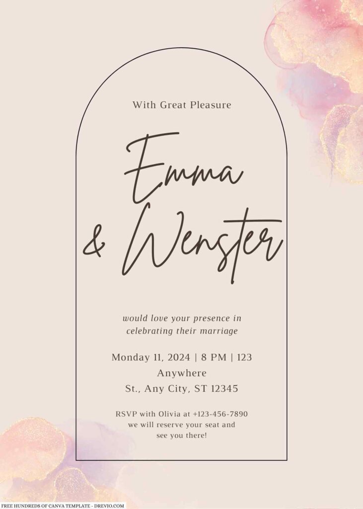 Free Editable Cream Ink with Gold Glitter Wedding Invitation