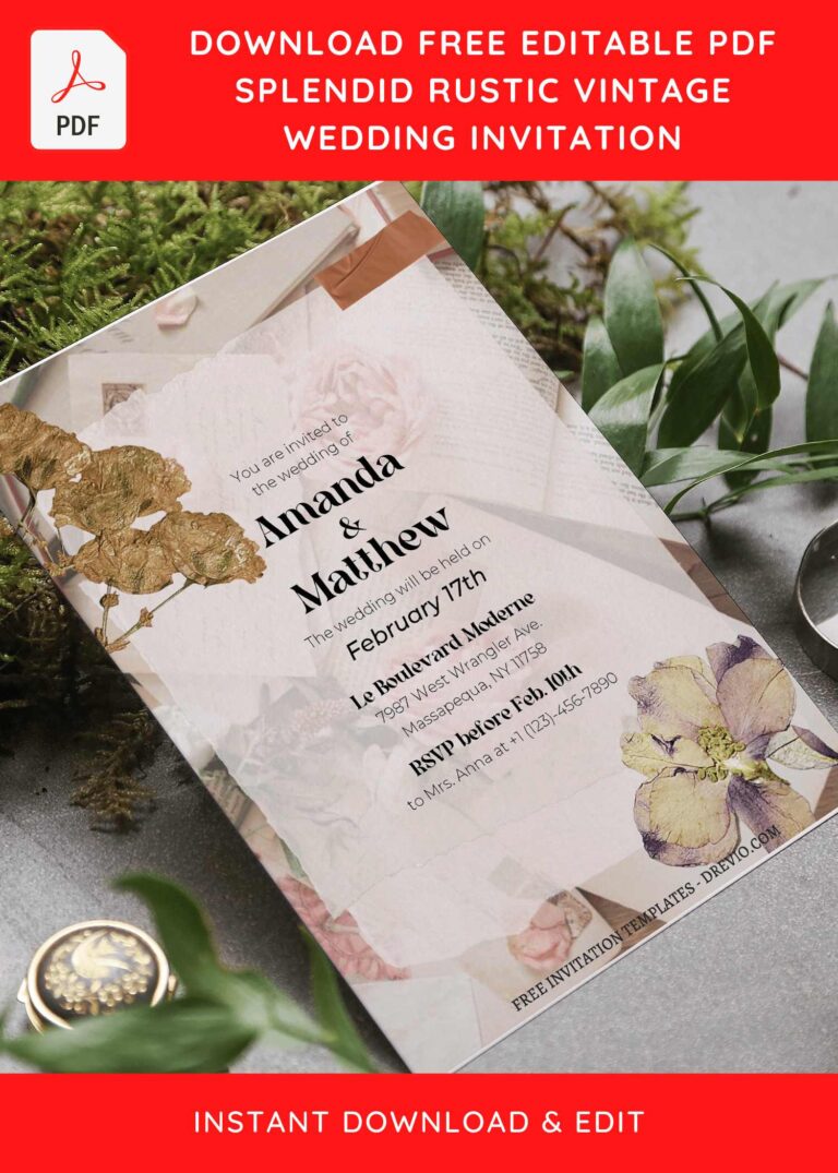 (Free Editable PDF) Splendid Rustic Wedding Invitation Templates with primrose