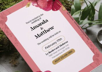 (Free Editable PDF) Watercolor Hibiscus Summer Wedding Invitation Templates with aesthetic watercolor flowers
