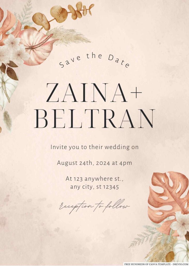 Free Editable Watercolor Boho Terracotta Wedding Invitation