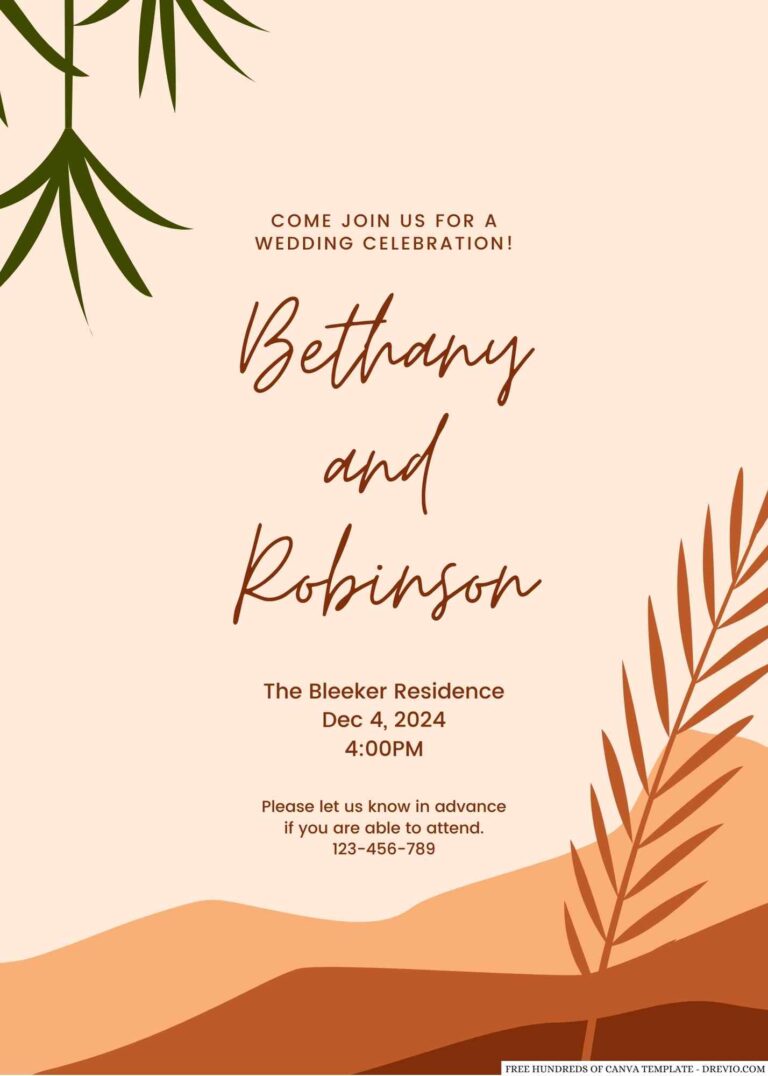 Free Editable Terracotta Wave Aesthetic Plant Wedding Invitation
