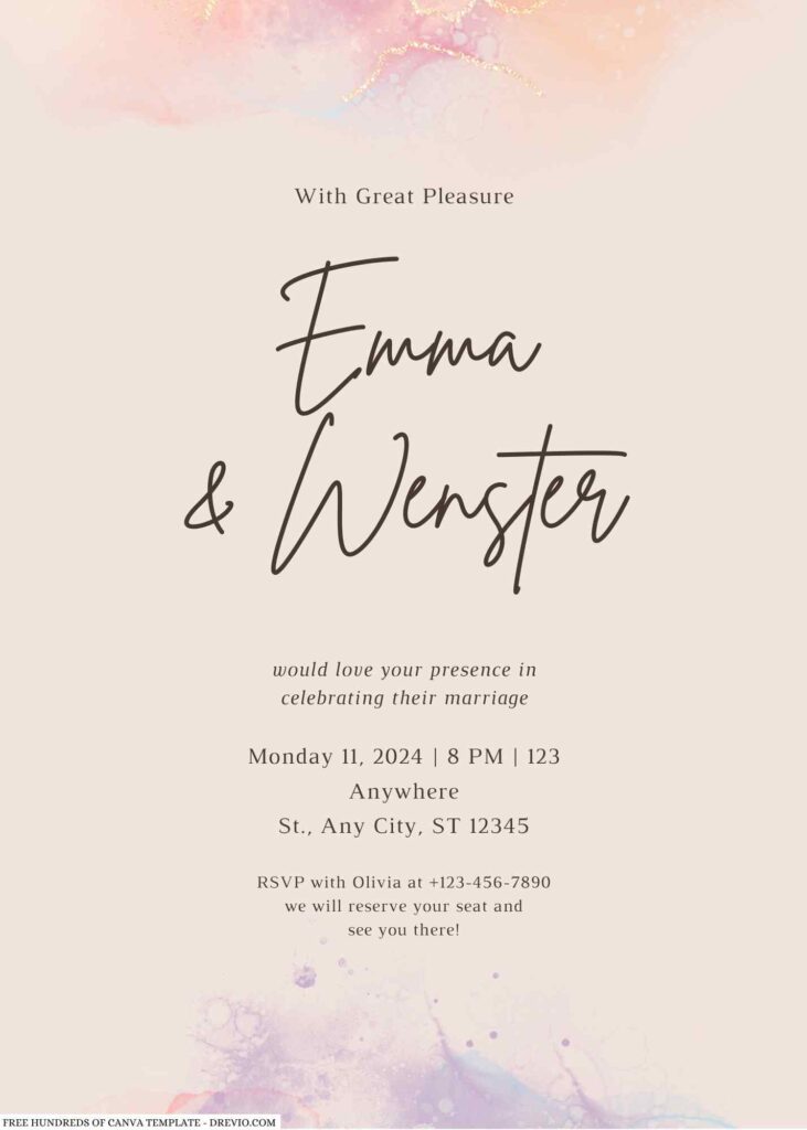 Free Editable Cream Ink with Gold Glitter Wedding Invitation