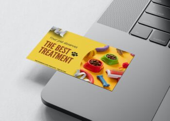 Colorful Pet Care Business Card Templates - Editable Canva Templates with pet toys