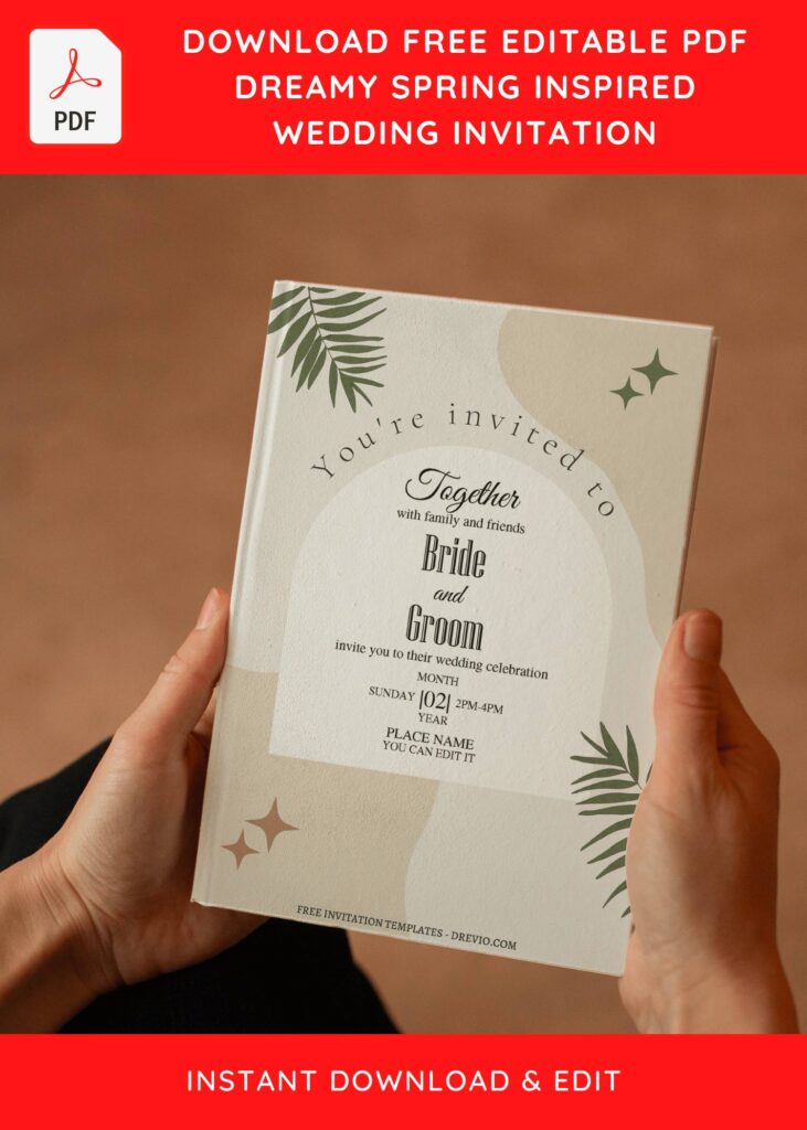 (Free Editable PDF) Dreamy Spring Inspired Wedding Invitation Templates with elegant typefaces