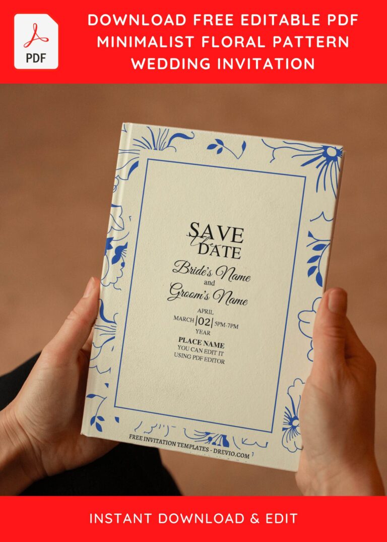 (Free Editable PDF) Minimalist Floral Pattern Wedding Invitation Templates