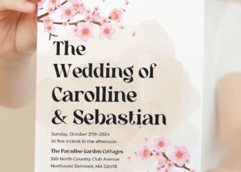 (Free Editable PDF) Chic Sakura Garden Soiree Wedding Invitation Templates with beautiful hand drawn Sakura