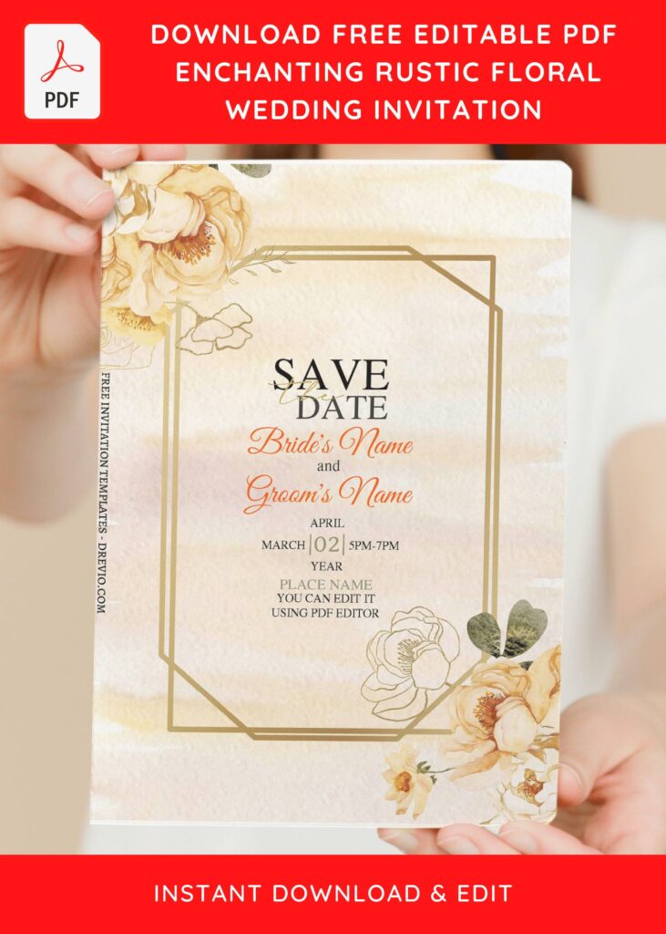 (Free Editable PDF) Refined Rustic Gold Boho Wedding Invitation Templates  with garden roses