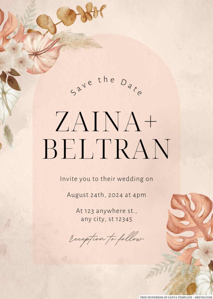 Free Editable Watercolor Boho Terracotta Wedding Invitation
