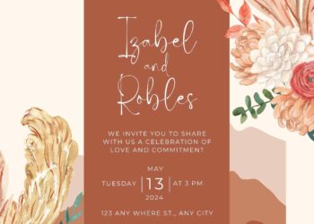 Free Editable Terracotta Bouquet Orchid Wedding Invitation