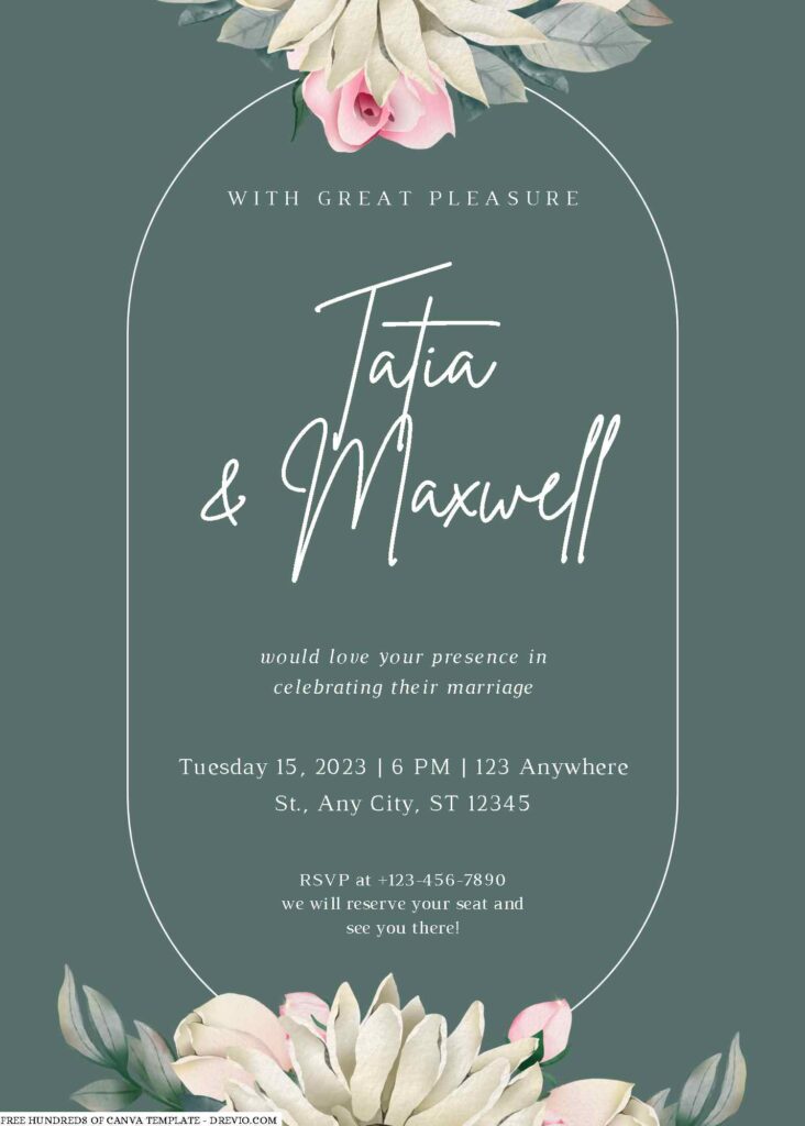 Free Editable Sage White Floral Bouquet Wedding Invitation