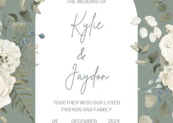 Free Editable Sage White Flower Bouquet Wedding Invitation