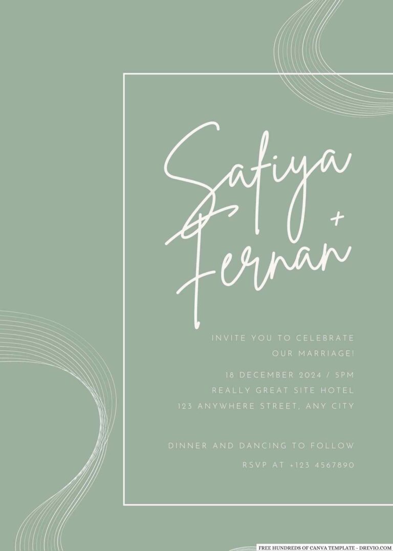 Free Editable Sage Wave Abstract Wedding Invitation