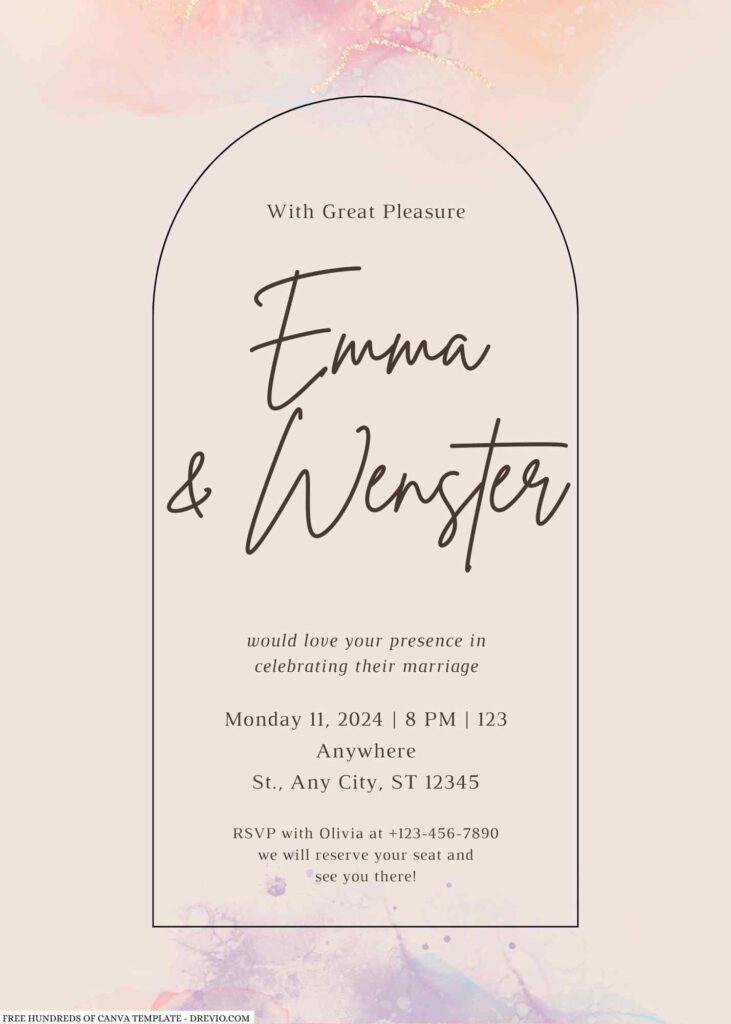 Free Editable Cream Ink with Gold Glitter Wedding Invitation