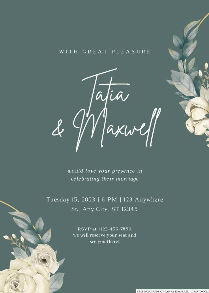 Free Editable Sage White Floral Bouquet Wedding Invitation