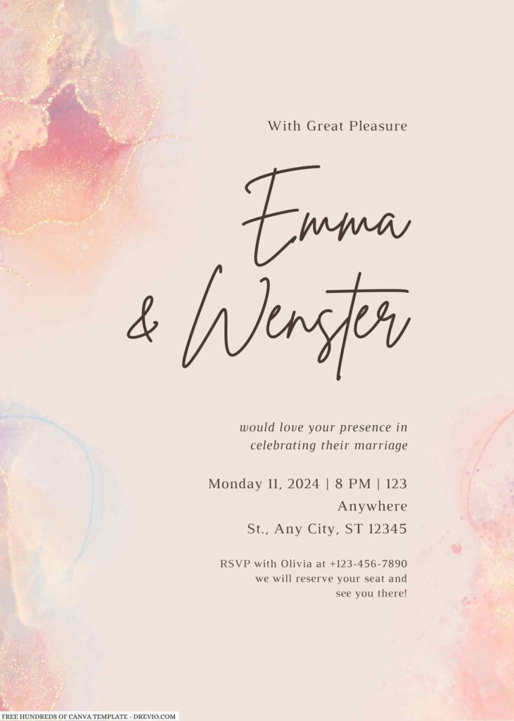 Free Editable Cream Ink with Gold Glitter Wedding Invitation