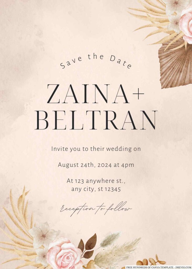 Free Editable Watercolor Boho Terracotta Wedding Invitation