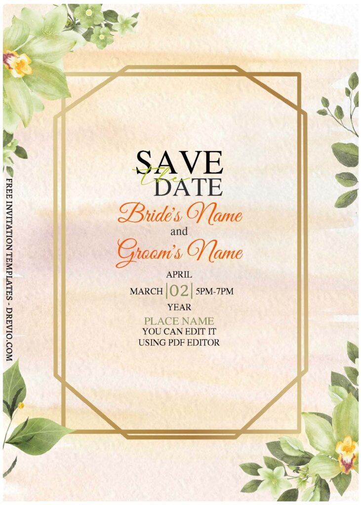 (Free Editable PDF) Refined Rustic Gold Boho Wedding Invitation Templates  with rustic watercolor background