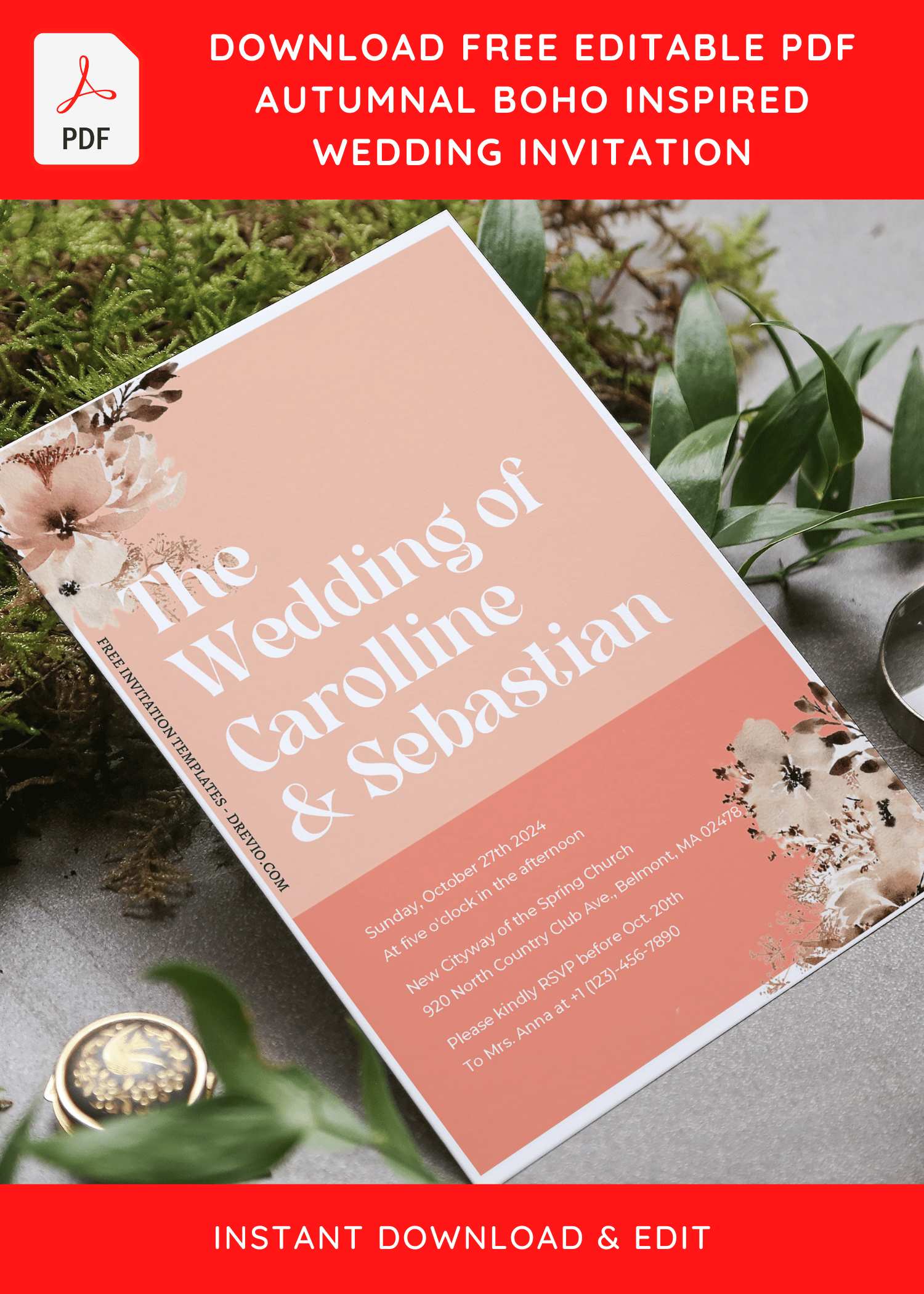 (Free Editable PDF) Dreamy Modern Boho Wedding Invitation Templates