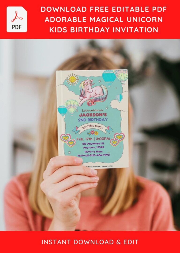 (Free Editable PDF) RAINBOW-TASTIC Unicorn Birthday Invitation Templates with blue sky background