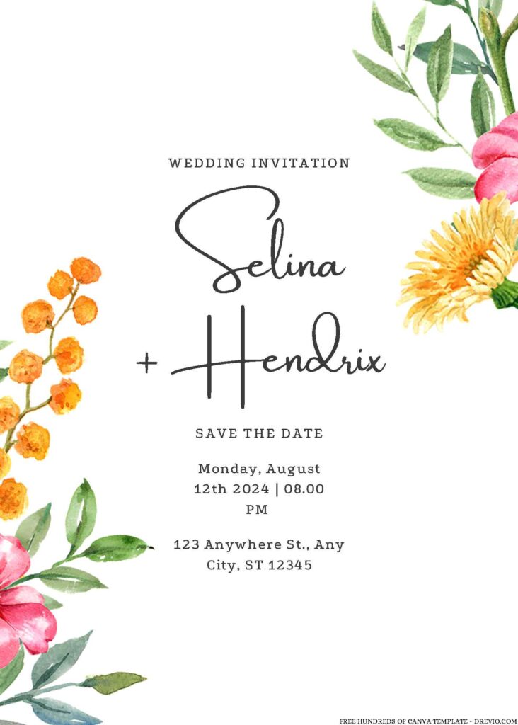 Free Editable Watercolor Spring Flower Wedding Invitation