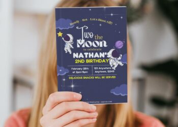 (Free Editable PDF) Two The Moon Birthday Invitation Templates