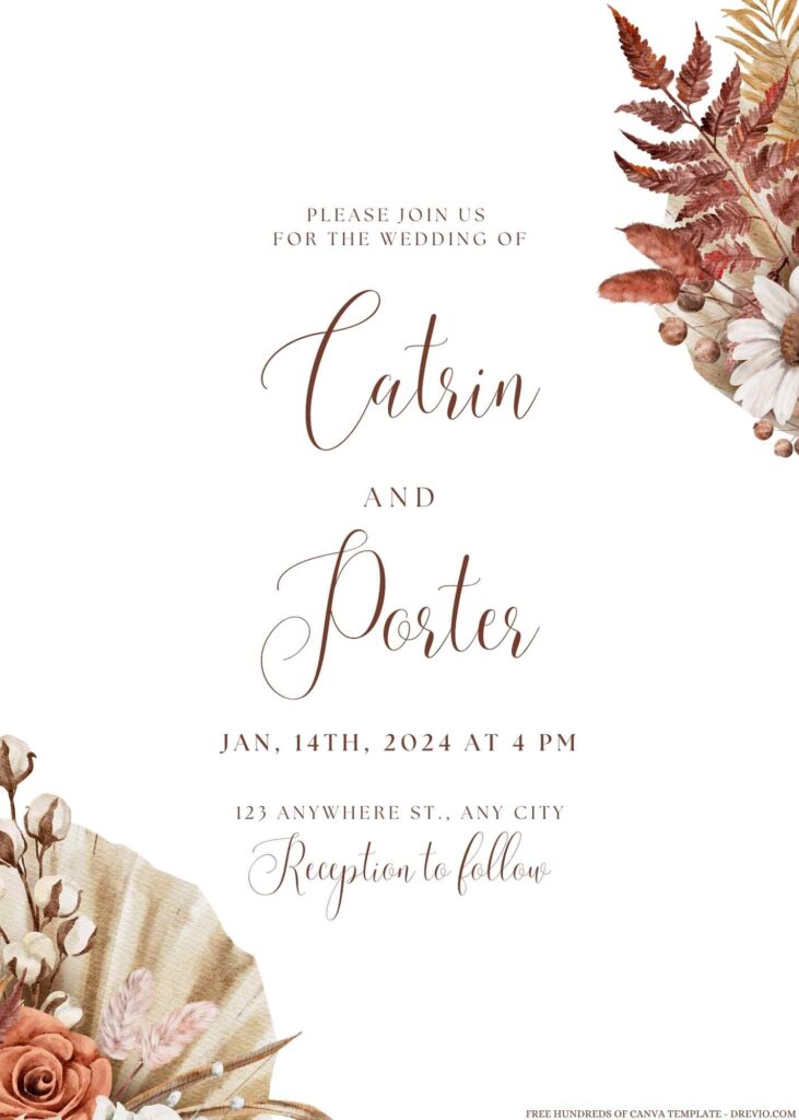 Free Editable Vintage Autumn Watercolor Wedding Invitation