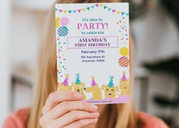 (Free Editable PDF) Flashy Puppy PAWTY Birthday Invitation Templates J