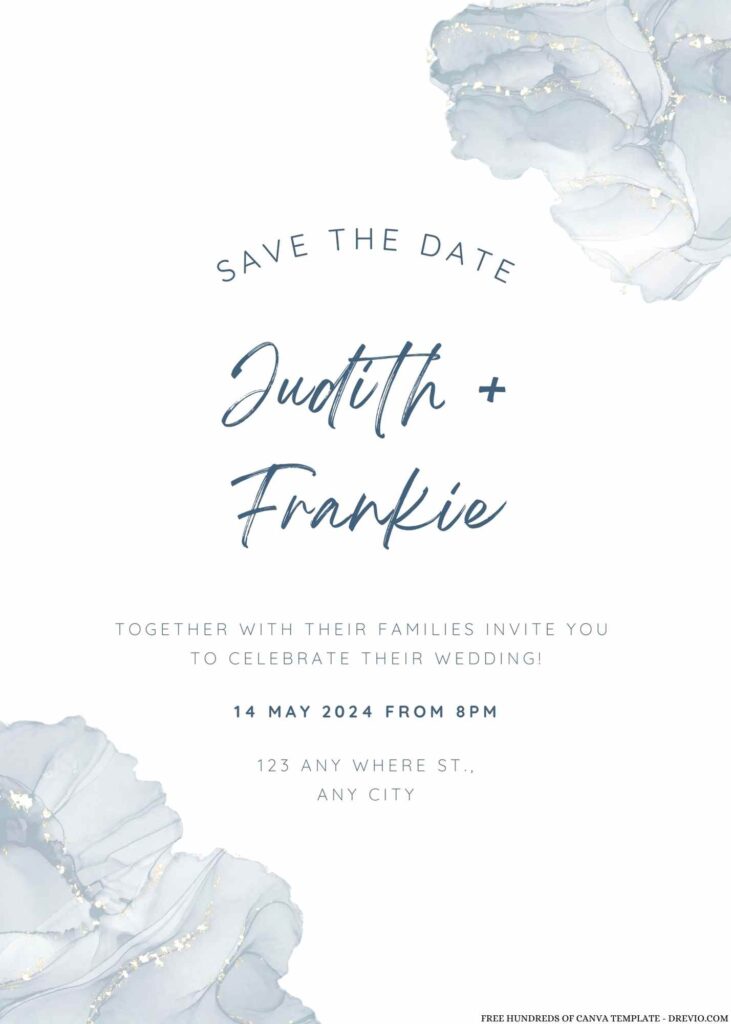 Free Editable White Navy Blue Floral Watercolor Wedding Invitation