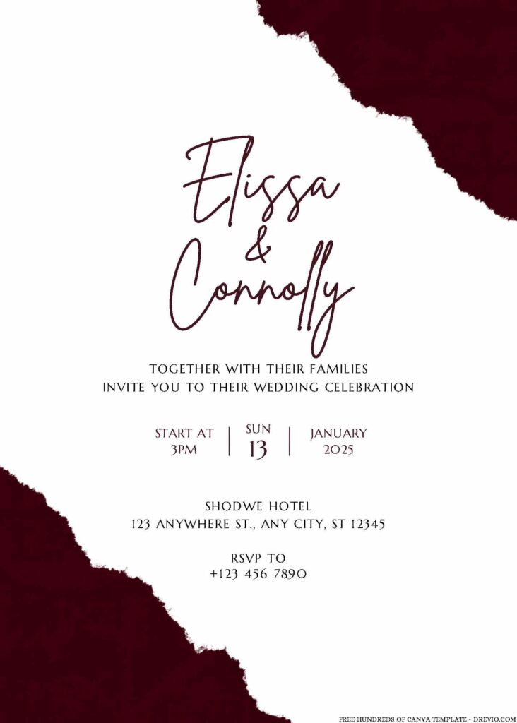 Free Editable White Burgundy Paper Color Wedding Invitation