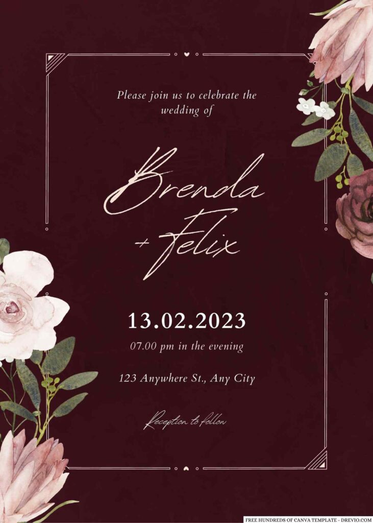 Free Editable Burgundy Terracotta Flower Bouquet Wedding Invitation