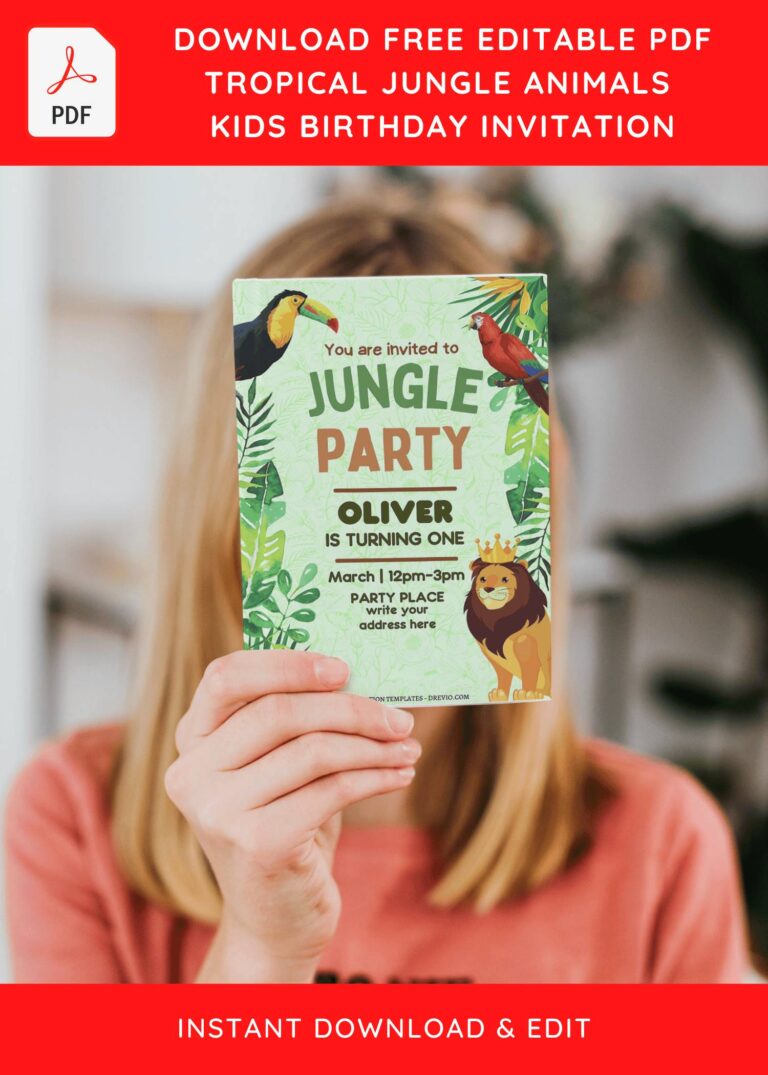 (Free Editable PDF) Bright Safari Jungle Birthday Invitation Templates with