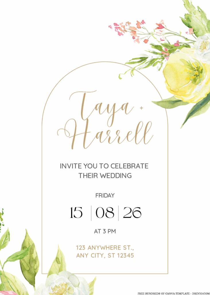 Free Editable Spring Watercolor Floral Wedding Invitation