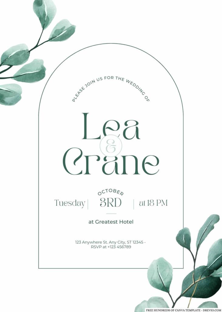 Watercolor Eucalyptus Greenery Canva Wedding Invitation Templates