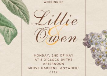 Free Editable Vintage White Floral Leaves Wedding Invitation