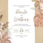 18+ Pink Boho Tropical Floral Watercolor Canva Wedding Invitation Templates