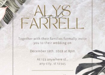 Tropical Bouquet Dark Green Canva Wedding Invitation Templates