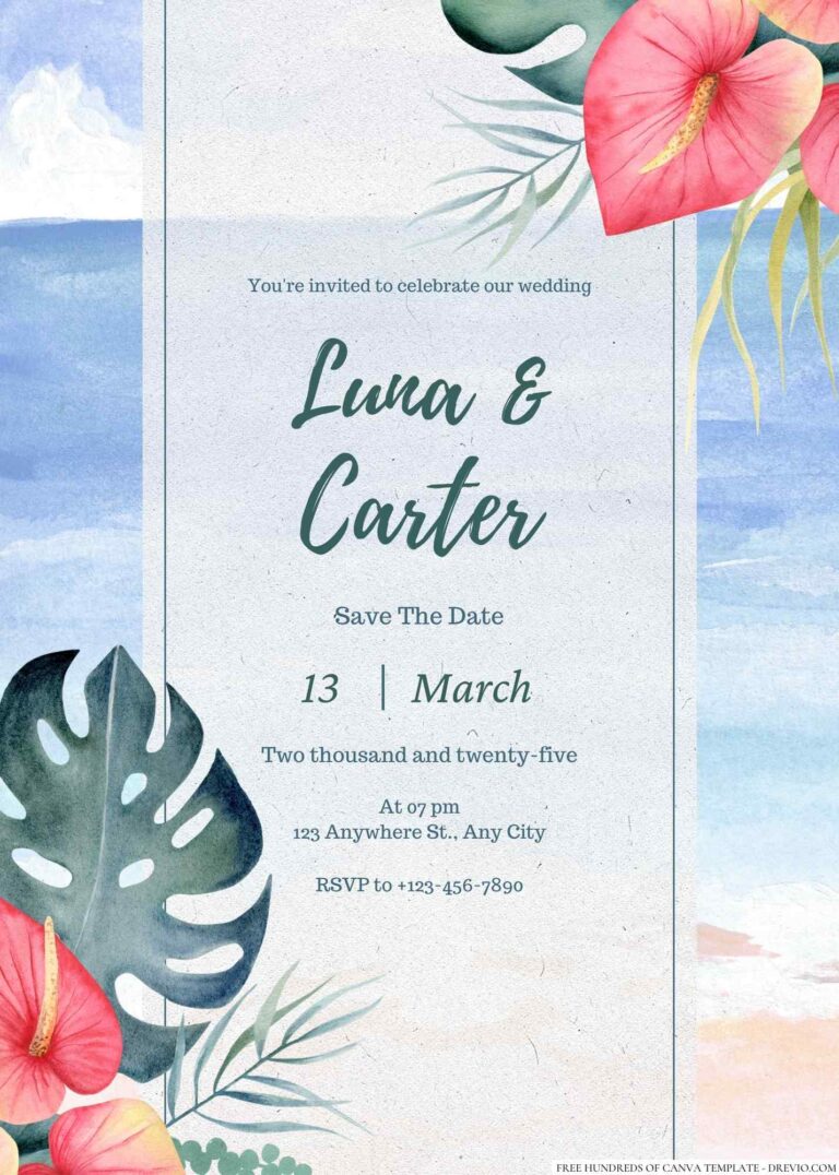 Free Editable Tropical Pink Floral Wedding Invitation