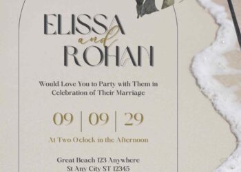 Free Editable Beach Tropical Monstera Wedding Invitation