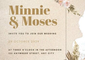 Free Editable Boho Wreath Dried Tropical Wedding Invitation