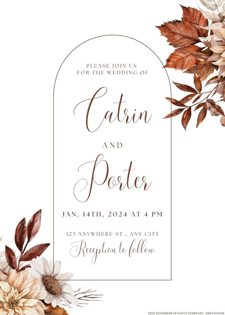 Free Editable Vintage Autumn Watercolor Wedding Invitation