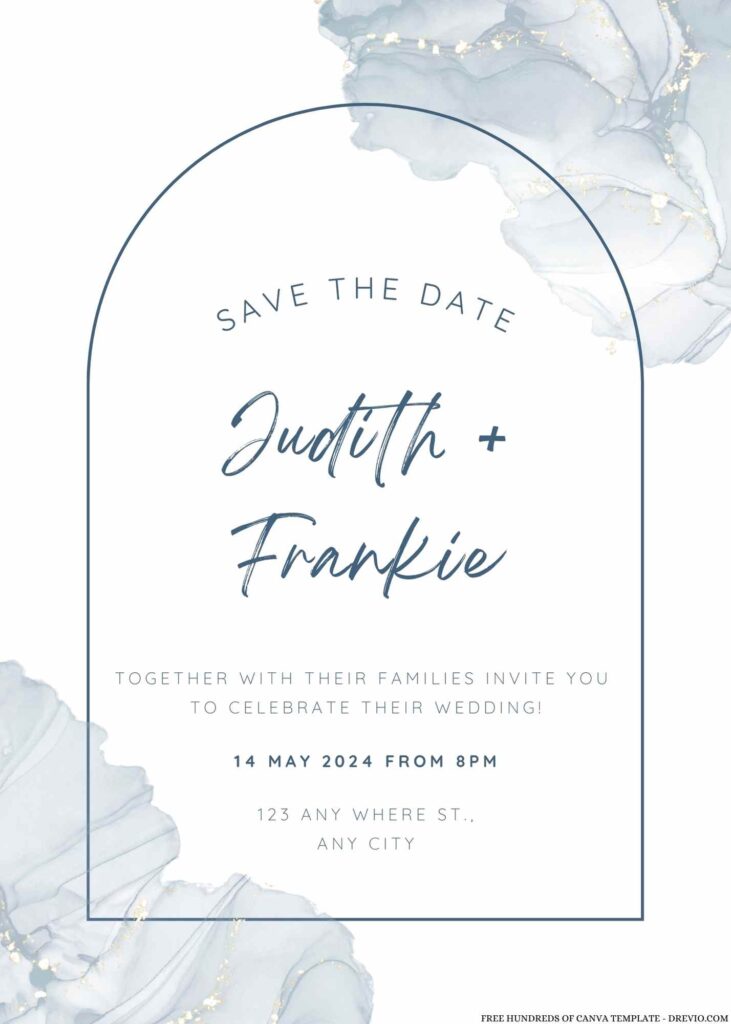Free Editable White Navy Blue Floral Watercolor Wedding Invitation