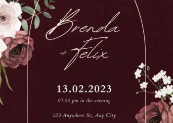 Free Editable Burgundy Terracotta Flower Bouquet Wedding Invitation