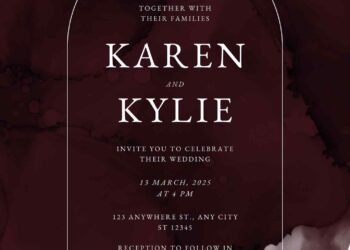 Free Editable Burgundy Color Splash Watercolor Wedding Invitation